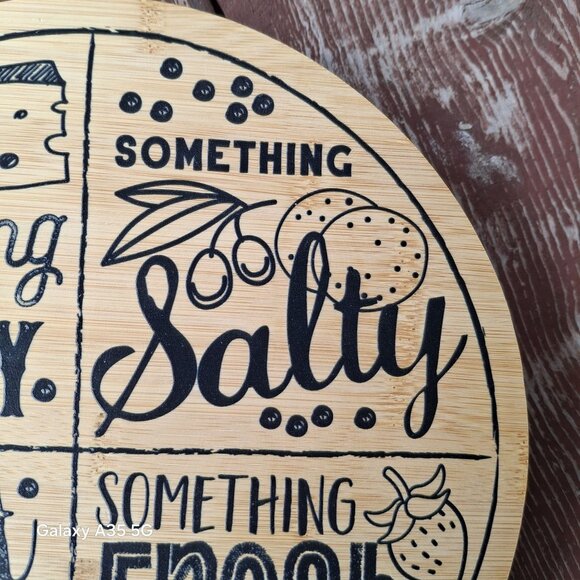 Round Bamboo Cheese Board Lazy Susan w/ Divided Sections For Cheesy Salty Sweet - Picture 3 of 6